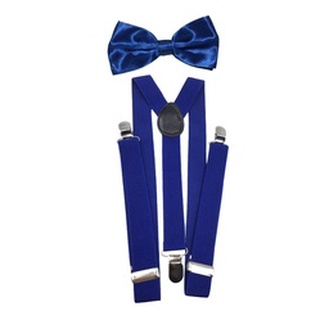 Suspensório + Gravata Borboleta Azul Royal Adulto