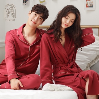 Pijama/Roupa De Dormir Masculina Vermelha De Mangas Compridas Para Casais/Casamento