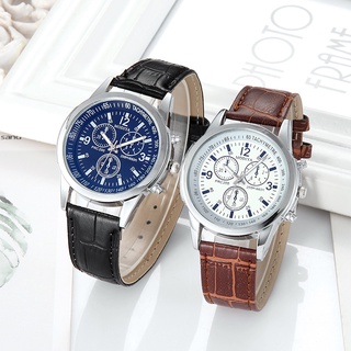 Relógio de quartzo de vidro azul com pulseira confortável relógio masculino com três olhos e seis mãos