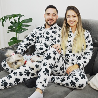 Pijama Macacão Longo Inverno Frio de Soft Quente Confortável