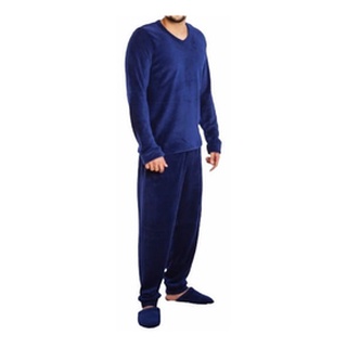 Pijama adulto marinho/masculino/fleece premium/térmico/soft quentinho