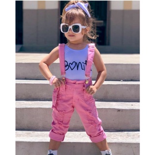macacão jardineira infantil salopete jeans infantil-menina Infantil mini diva blogueira roupa infantil menina (2)