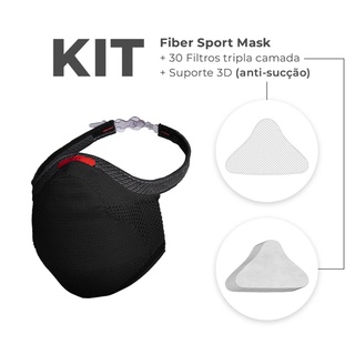 Kit Máscara FIBER Knit Sport + 30 Filtros de Proteção + Suporte - Preta - Original