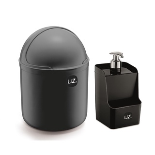 Kit Porta detergente e Lixeira para Pia 4 Litros Preta - UZ (1)
