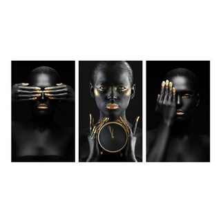Quadro Mosaico Mulheres Negras Rosto Ouro 150x80 - Mod01 p5