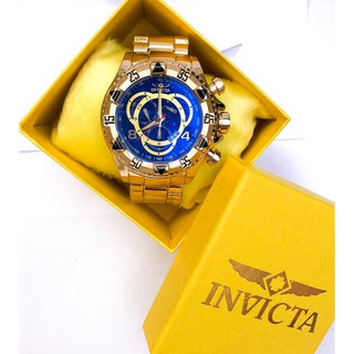 Relógio dourado masculino grande fundo azul
