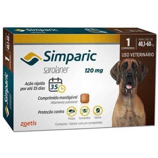 Simparic 120 Mg Cães 40 a 60 Kg - 3 Comprimido Antipulgas, Carrapatos e Sarnas.