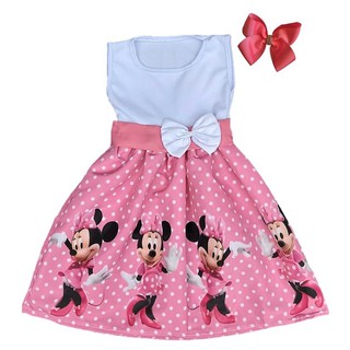 Vestido Infantil Temático Minnie Rosa com Laço Boutique