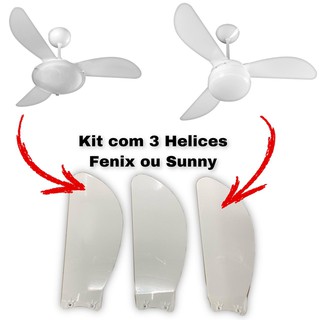 Kit Ccom 3 Hélices Pá Ventilador de Teto Ventisol Fênix ou Sunny Branca - Original