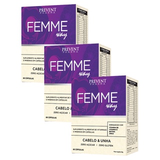 Kit 3uni Femme Way Cabelo e Unha 60 cáps - Prevent Pharma