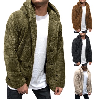 Suéter / Jaqueta Masculina Com Capuz De Lã Em Cor Lisa Para Outono / Inverno