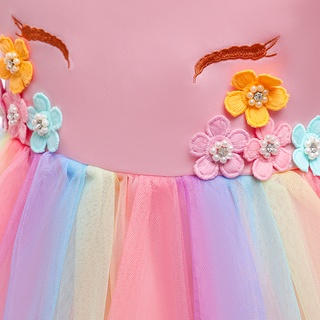 MQATZ 2023 Vestido De Natal Colorido Para Crianças Unicórnio Bebê Menina Fantasia Cosplay Festa Flor Princesa Vestidos De Aniversário Roupas De Faixa De Cabeça Asas 3pcs (7)