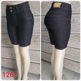 Bermuda jeans feminina preta com elastano plus size