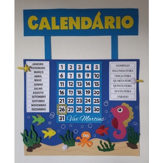 Painel calendário em eva fundo do mar decoração de sala de aula escola