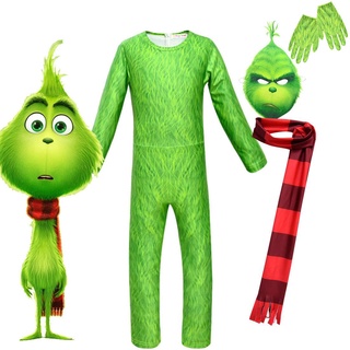 Kid Halloween Jumpsuit Grinch Cosplay Costume Kids Christmas Costume Party Outfit (1)