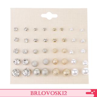 [BRLOVOSKI2] 20 Pairs Crystal Pearl Matte Ball Stud Earrings Set Hypoallergenic Earrings