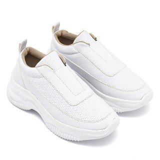 Tênis Feminino Casual Chunky estilo Sneaker sola alta com cadarço Branco com Elástico