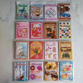 48 Cartões FELIZ ANIVERSÁRIO 11cm x 7,5cm + Envelopes + Expositor Plástico