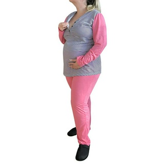 Pijama Plus Size Longo Maternidade e Amamentação Listras Linda Gestante