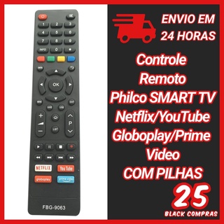 9063 CONTROLE REMOTO PHILCO SMART TV NETFLIX YOUTUBE GLOBOPLAY PRIME VIDEO COM PILHAS