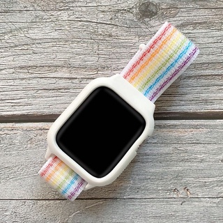 【Dois Frete Grátis】(Case + Alça) Pulseira De Relógio De Nylon Integrado Para Apple Watch Series 7 6 Se 5 4 3 2 1 38,40,41 42,44,45mm (4)