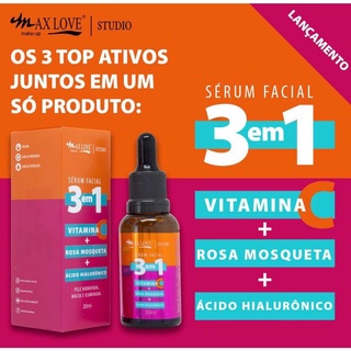 Sérum Facial 3 Em 1 Vitamina C + Rosa Mosqueta + Ácido Hialurônico 30ML Max Love (1)