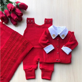 Saida maternidade menino vermelha tricot 4 peças safari