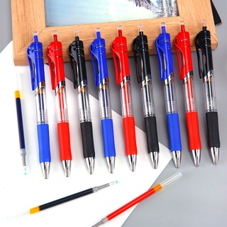Caneta automática de gel (0,5 mm) caneta à base de água Caneta tricolor para reunião de estudantes preta, vermelha e azul