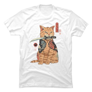 Camisa Camiseta Básica Unissex Gato Katana Japones