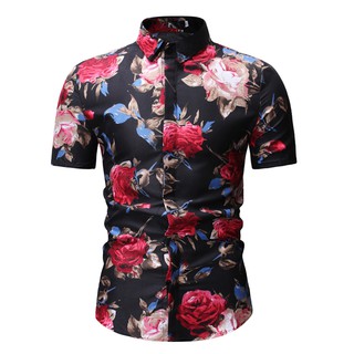 Camiseta Floral Casual De Verão Manga Curta Masculino Com Estampa Cártamo (3)