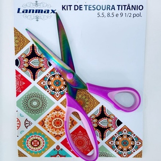Kit 3 Tesoura Titânio Titanium Emborrachada Corte Costura (4)
