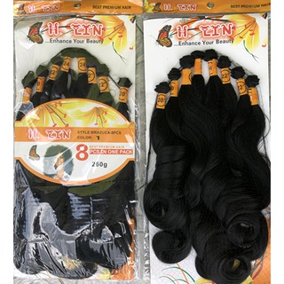8 telas cabelo fibra organico 60cm 260gramas H. Lin cor 1# preto ondulado parece cabelo natural promocao (2)