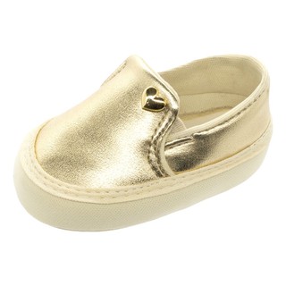 Sapatinho de Bebê Dourado Prata Menina Tênis Slip On Infantil Coração Iate Casual Metalizado Luxo Calce Fácil