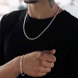 Conjunto kit corrente colar masculino + pulseira banhada a prata 925 - modelo escamada 1x1