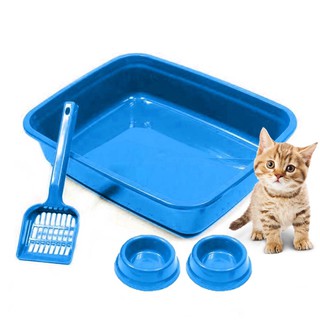 Kit Higiene Bandeja + Comedouro Duplo + Pá Para Gatos Pet Promoção