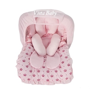 Capa para Bebê Conforto + Apoio Redutor de Corpo + Capota/ Protetor de Sol Coroas Rosa Menina (2)