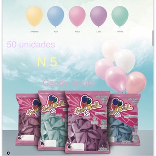 50 Unid Balão N 5- Candy Colors 5 Cores Pastel Bexiga cores bebê