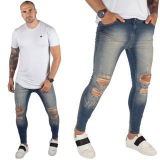 Calça Jeans Masculina com Elastano bAllAd Azul Old Premium