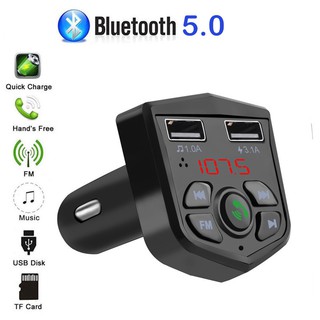 Carregador Duplo Recarga Rápida Portátil Bluetooth 5.0 Transmissor LCD Voltímetro Mãos Livres FM para Carro