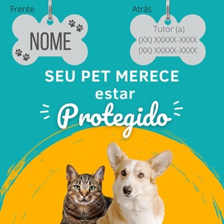 Plaquinha de identificação Pet Placa Pingente Personalizada para Cachorro Gato
