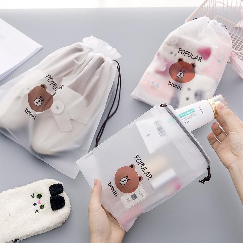 Marrom Urso Transparente Cosmetic Bag Travel Makeup Caso Mulheres Zipper Make Up Organizador Banho De Armazenamento Bolsa De Higiene Kit