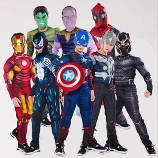 traje de Halloween Crianças cosplay Dia das Bruxas Hulk Venom Capitão América Thanos Homem de Ferro Aranha Panther cos Muscular Terno roupas