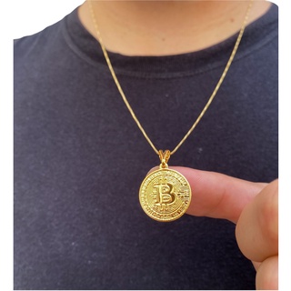 Corrente Cordão Masculino Banhado A Ouro 18k + Pingente Bitcoin Cripto (1)