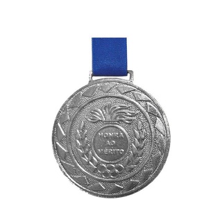Kit Com 10 Medalhas de Prata M43 Esportiva Honra ao Mérito Com Fita Azul Crespar