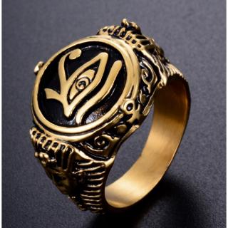 Anel Masculino De Aço Inoxidável Olho De Ouro Com Titânio Horus Para Masculino | Gold Stainless Steel Men Ring Eye of Horus Titanium Rings for Men