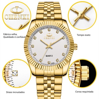 Relógios de casal masculino e feminino / Relógios luminosos à prova d'água para empresas / cor ouro Relógios de quartzo com mostrador verde / presentes para amantes (5)