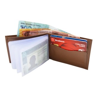 Mini Carteira Masculina Porta Cartão Documentos Cnh Notas Em Couro Legitimo