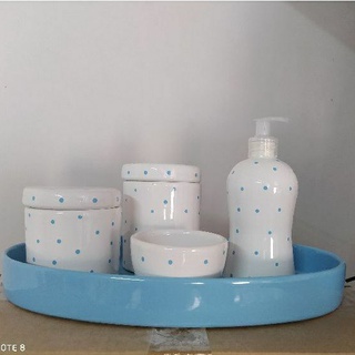 Kit Higiene Bebê Porcelana Poá Azul Band Oval Azul