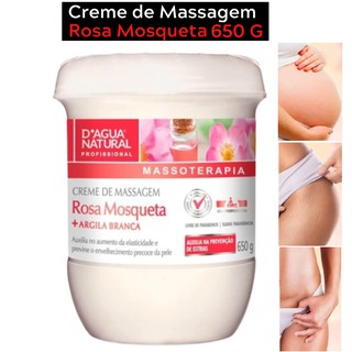 Creme De Massagem Rosa Mosqueta 650g + Argila Branca Para Massoterapia D'agua Natural Anti Estrias E Celulite