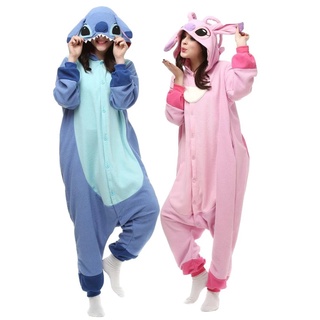 Macacão pijama adulto kigurumi Stitch azul e rosa